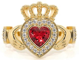 Diamond Ruby Gold Silver Claddagh Ring