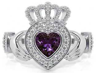 Diamond Alexandrite Silver Claddagh Ring