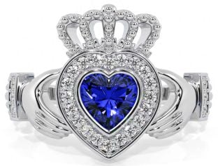 Diamond Sapphire Silver Claddagh Ring