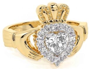 Diamond Gold Silver Claddagh Ring