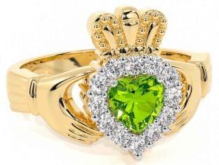 Diamond Peridot Gold Silver Claddagh Ring