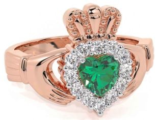 Diamant Smaragd Roos Goud Claddagh Ring