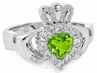 Diamond Peridot Silver Claddagh Ring