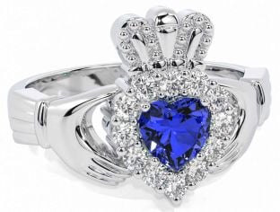 Diamond Sapphire Silver Claddagh Ring