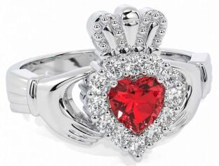 Diamant Robijn Wit Goud Claddagh Ring