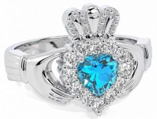 Diamante Topázio Branco Ouro Claddagh Anel