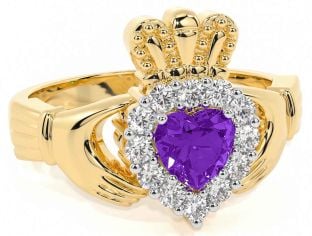 Diamond Amethyst Gold Claddagh Ring