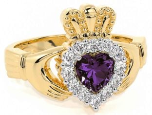 Diamond Alexandrite Gold Claddagh Ring