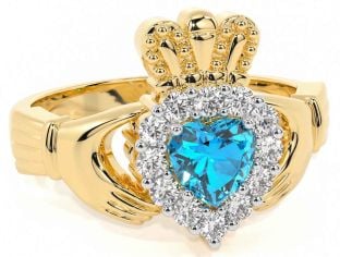 Diamant Topaz Zlato Claddagh Prsteň