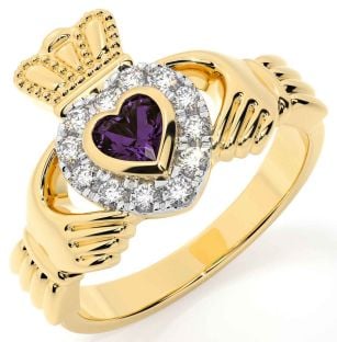 Diamond Alexandrite Gold Silver Claddagh Ring