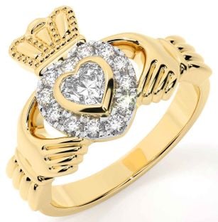 Diamond Gold Silver Claddagh Ring