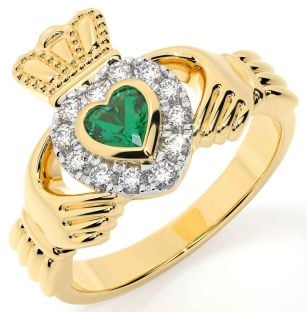 Diamond Emerald Gold Silver Claddagh Ring