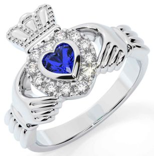 Diamond Sapphire Silver Claddagh Ring