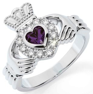 Diamond Alexandrite White Gold Claddagh Ring