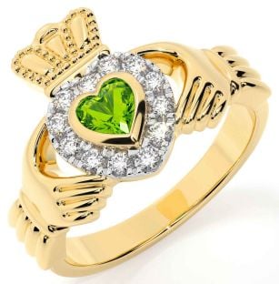 Aur Peridot de diamant Claddagh Ring