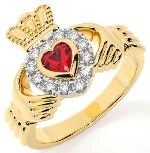 Diamant Rubis Or Claddagh Anneau