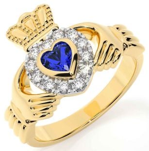 Diamante Safira Ouro Claddagh Anel