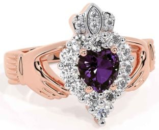 Diamond Alexandrite Rose Gold Silver Claddagh Ring