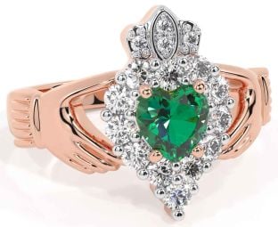 Diamond Emerald Rose Gold Silver Claddagh Ring