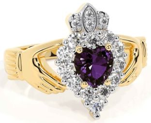 Diamond Alexandrite Gold Silver Claddagh Ring