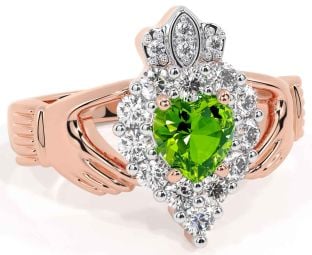 Diamond Peridot Rose Gold Claddagh Ring