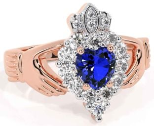 Diamond Sapphire Rose Gold Claddagh Ring