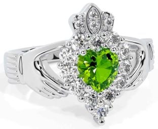 Diamond Peridot Silver Claddagh Ring