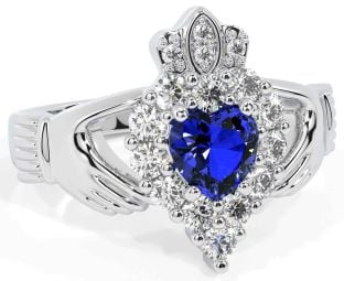 Diamond Sapphire Silver Claddagh Ring