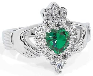 Diamante Esmeralda Branco Ouro Claddagh Anel