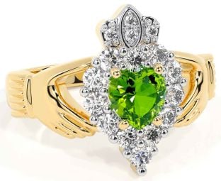 Diamante Peridoto Ouro Claddagh Anel