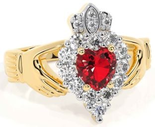 Diamant Rubis Or Claddagh Anneau