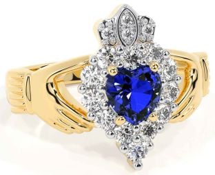 Diamond Sapphire Gold Claddagh Ring