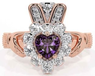 Diamond Alexandrite Rose Gold Silver Claddagh Ring