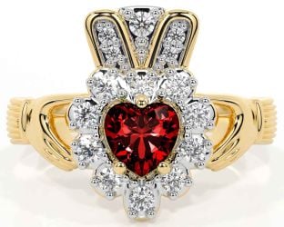 Diamond Garnet Gold Silver Claddagh Ring