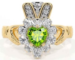 Diamond Peridot Gold Silver Claddagh Ring