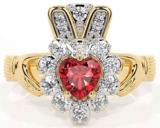 Diamond Ruby Gold Silver Claddagh Ring