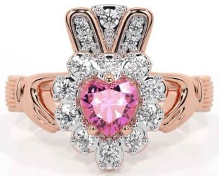 Diamond Pink Tourmaline Rose Gold Claddagh Ring