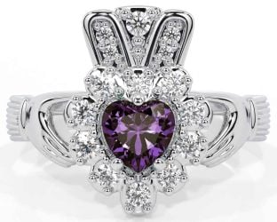 Diamond Alexandrite Silver Claddagh Ring