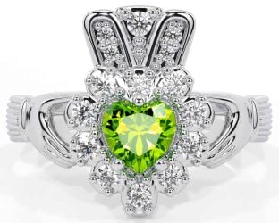 Diamond Peridot Silver Claddagh Ring