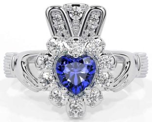 Diamond Sapphire Silver Claddagh Ring