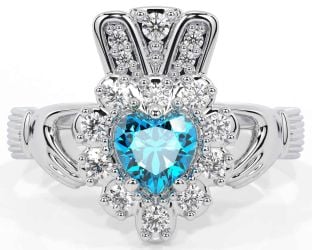 Diamante Topázio Branco Ouro Claddagh Anel