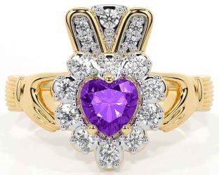 Diamond Amethyst Gold Claddagh Ring