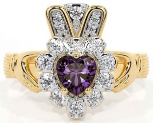 Diamond Alexandrite Gold Claddagh Ring