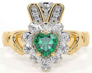 Diamond Emerald Gold Claddagh Ring