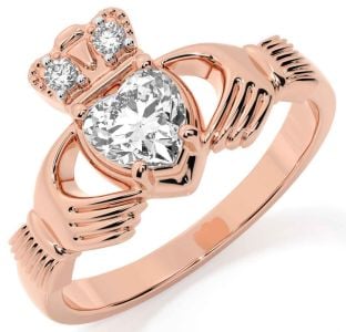 Diamond Rose Gold Silver Claddagh Ring