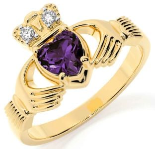 Diamond Alexandrite Gold Silver Claddagh Ring