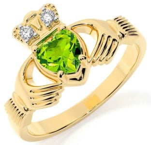 Diamond Peridot Gold Silver Claddagh Ring