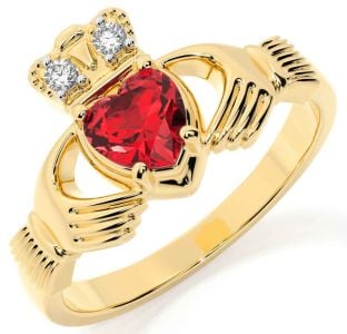 Diamond Ruby Gold Silver Claddagh Ring