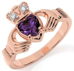 Diamond Alexandrite Rose Gold Claddagh Ring