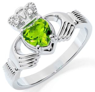 Diamond Peridot Silver Claddagh Ring